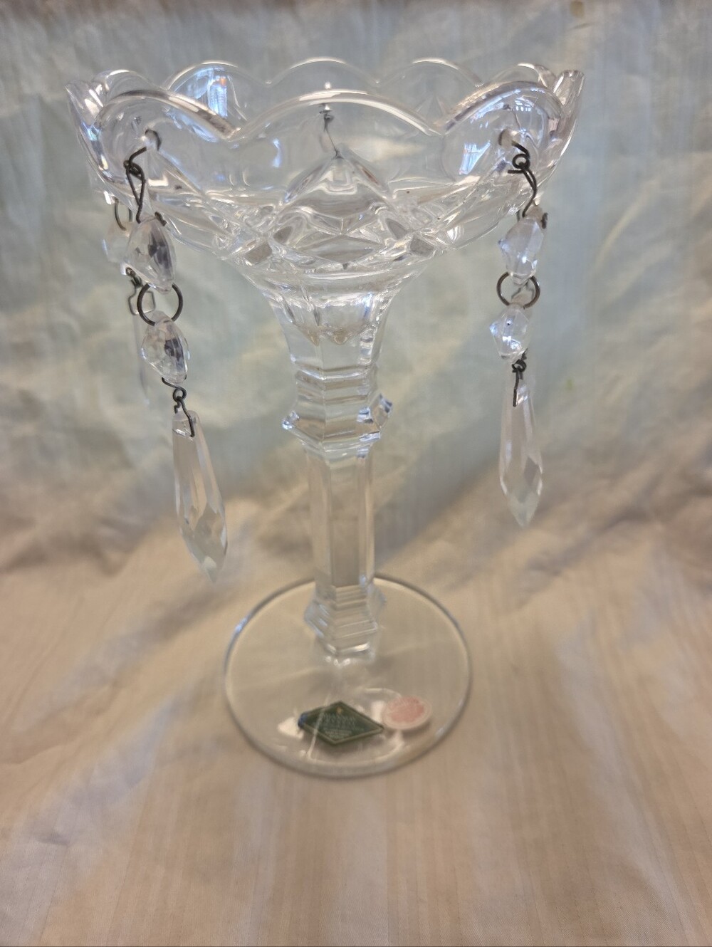 Vintage Shannon Lead Crystal Candle Holder Designs Of Ireland w Hanging Prisms